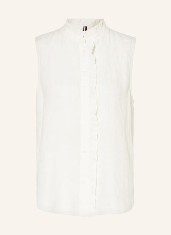 TOMMY HILFIGER Blouse top made of linen with ruffles WHITE