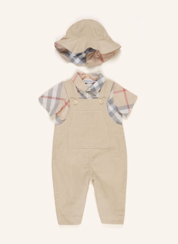 BURBERRY Set: Latzhose, Resorthemd und Bucket-Hat BEIGE/ BLAU/ DUNKELROT