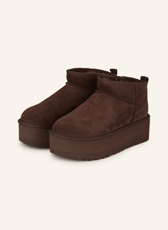 UGG Boty na platformě CLASSIC ULTRA MINI PLATFORM TMAVĚ HNĚDÁ