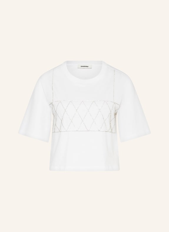 SANDRO Cropped-Shirt mit Schmucksteinen WEISS