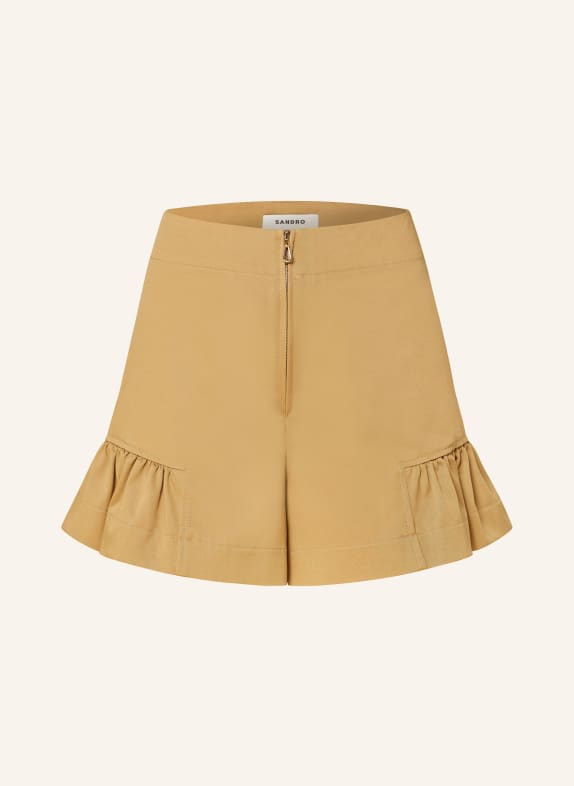 SANDRO Shorts mit Rüschen CAMEL