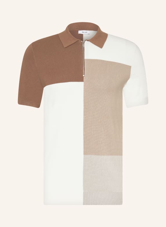 REISS Strick-Poloshirt DELTA WEISS/ CAMEL/ GRAU