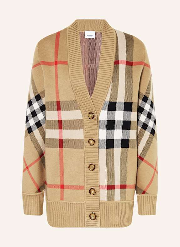 BURBERRY Strickjacke CARAGH BEIGE/ SCHWARZ/ ROT