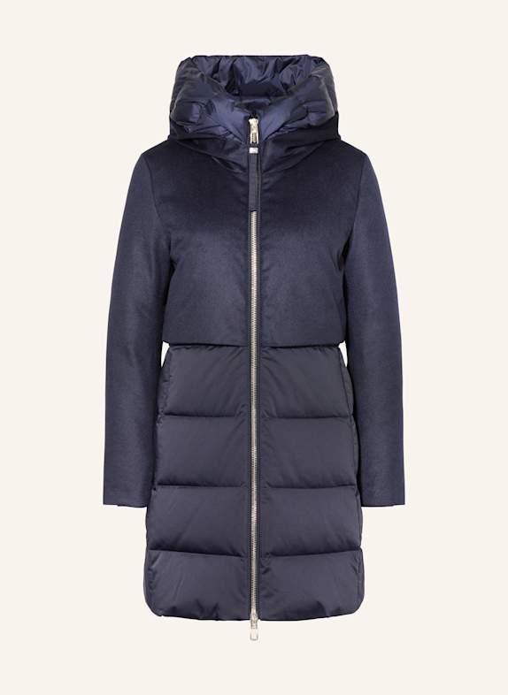 DUNO Daunenmantel BALLON X im Materialmix mit abnehmbarer Kapuze DUNKELBLAU