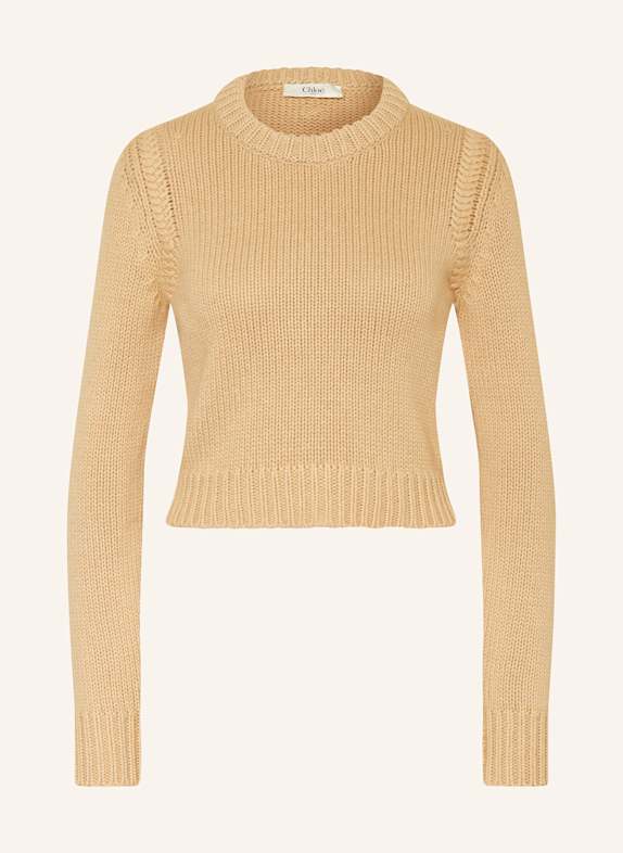 Chloé Cropped sweater with cashmere CAMEL