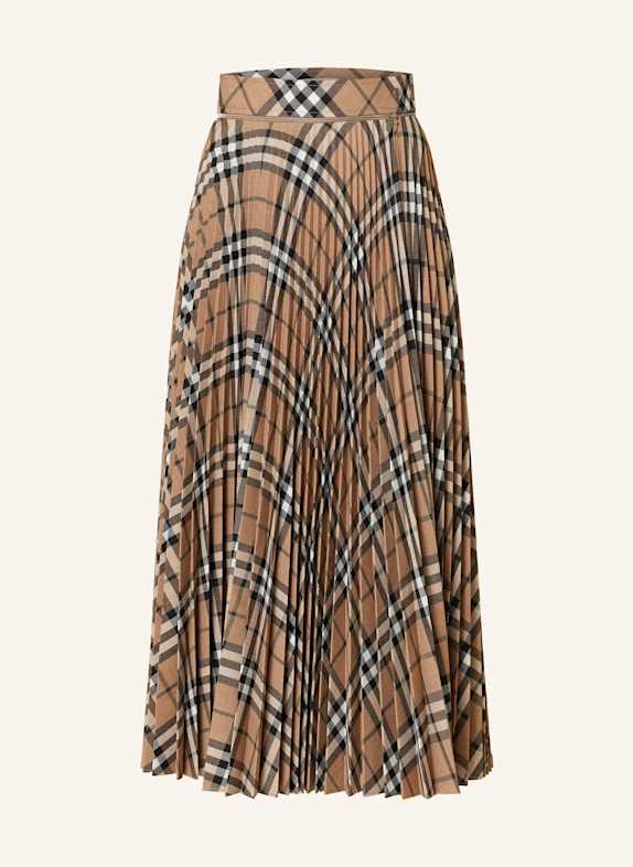 BURBERRY Plisseerock BRAUN/ SCHWARZ/ ECRU