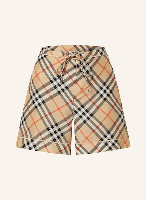 BURBERRY Seidenshorts BEIGE / SCHWARZ / ROT
