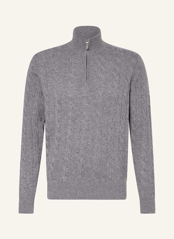 STROKESMAN'S Sweter typu troyer z kaszmiru SZARY