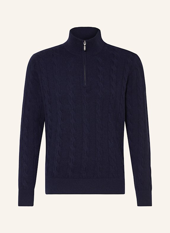 STROKESMAN'S Sweter typu troyer z kaszmiru GRANATOWY