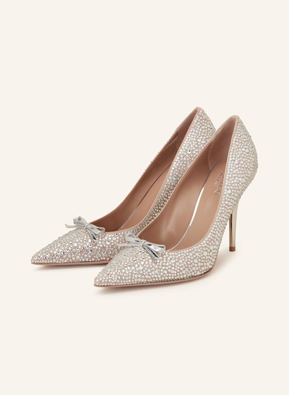 VALENTINO GARAVANI Pumps ROMANCE mit Schmucksteinen NUDE/ SILBER