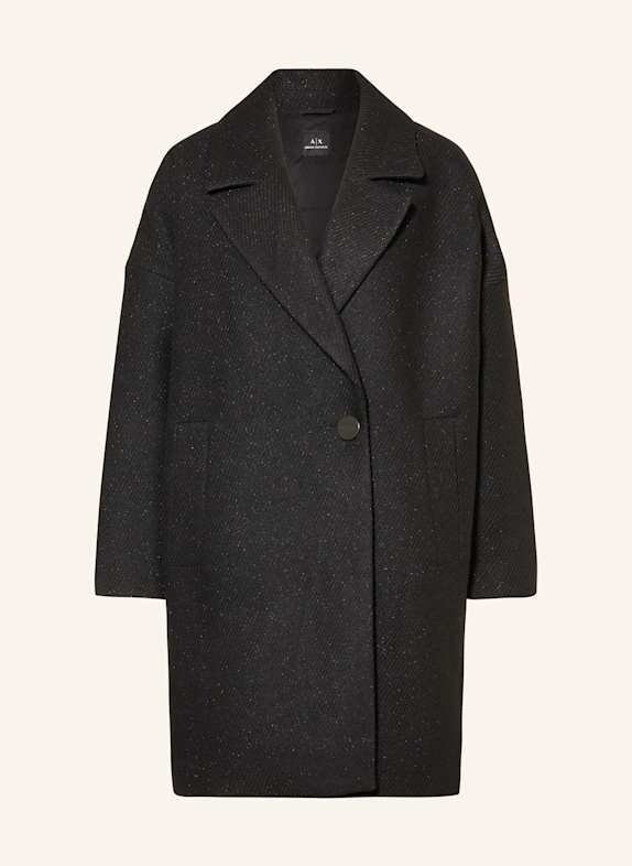 ARMANI EXCHANGE Płaszcz z błyszczącą przędzą CZARNY