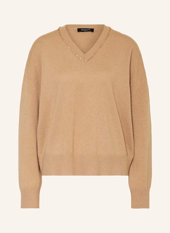 FABIANA FILIPPI Sweter z cekinami CAMELOWY