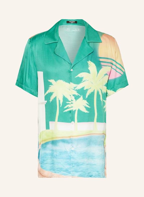 BALMAIN Resort shirt comfort fit made of satin GREEN/ YELLOW/ LIGHT BLUE
