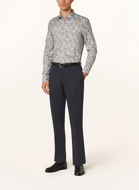 Stenströms Overhemd Slimline Fit LICHTGRIJS / BLAUW / BRUIN