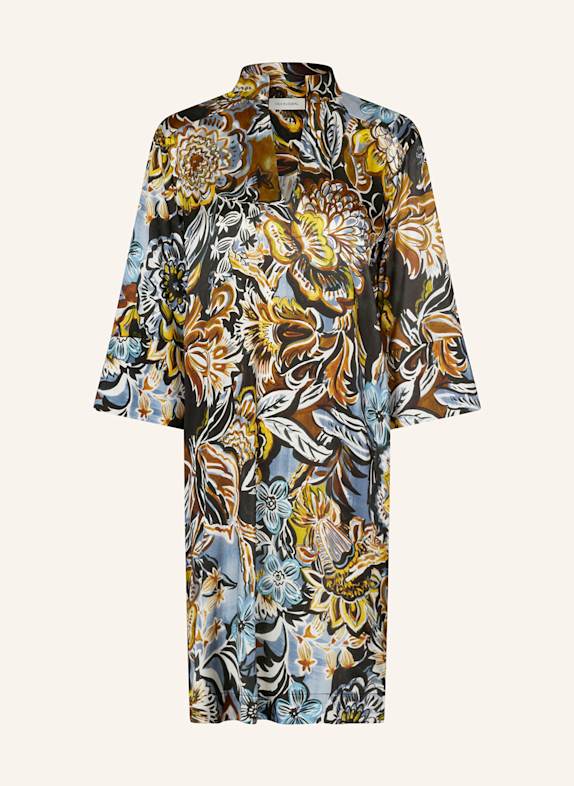 dea kudibal Silk dress SIBEL with 3/4 sleeves BLACK/ BROWN/ LIGHT BLUE