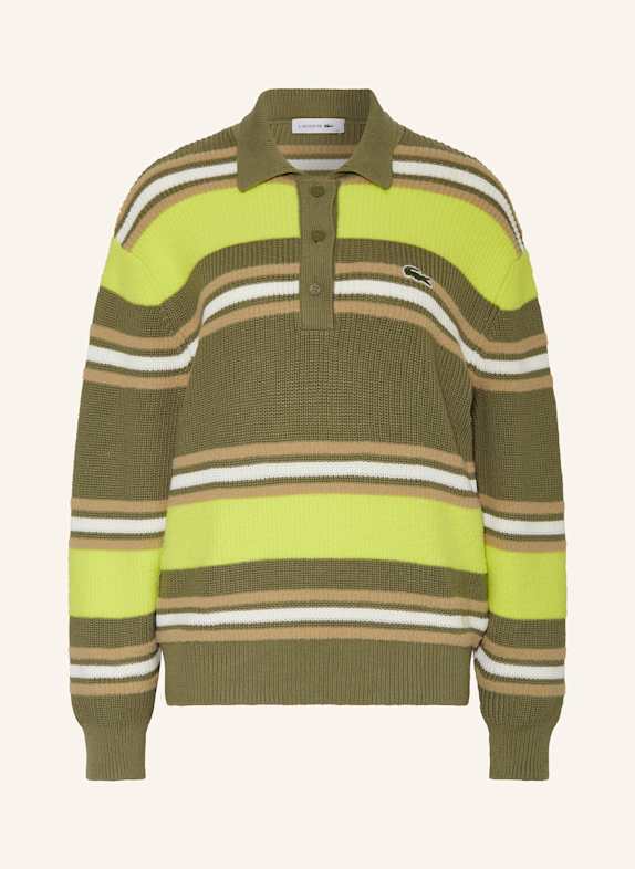 LACOSTE Strick-Poloshirt KHAKI/ BEIGE/ NEONGELB