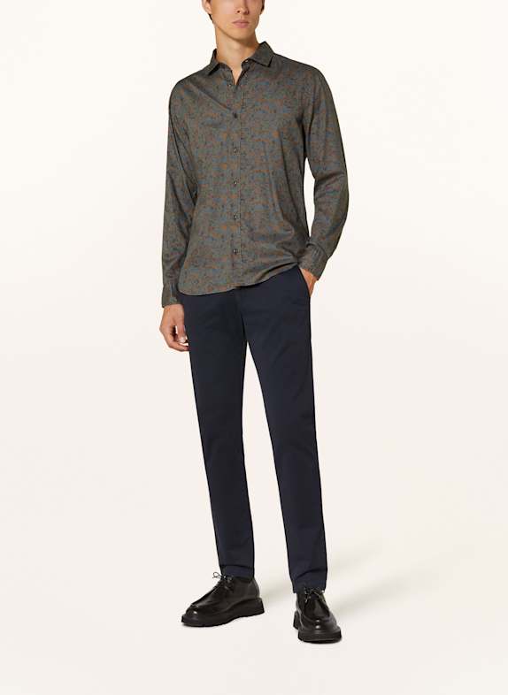 OLYMP Skjorte Casual regular fit OLIVEN / BLÅ / COGNAC