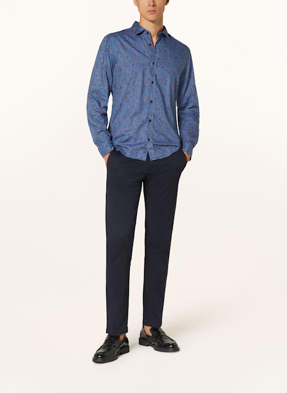 OLYMP Skjorte Casual regular fit BLÅ / MØRKEBLÅ / COGNAC