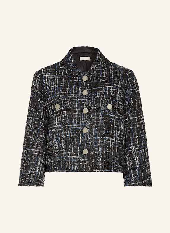 LIU JO Boxy jacket in tweed with 3/4 sleeves BLACK/ BLUE