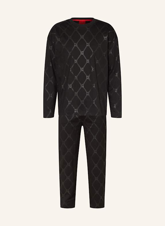 HUGO Piżama CHAIN MONOGRAM CZARNY