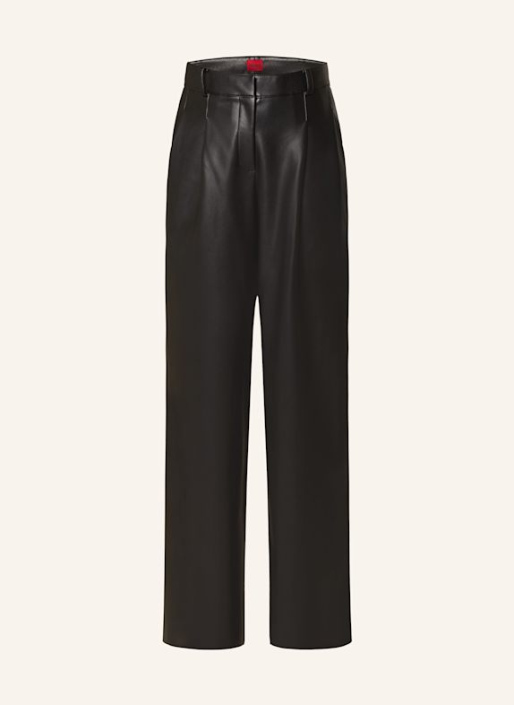 HUGO Hose HAWINE in Lederoptik SCHWARZ