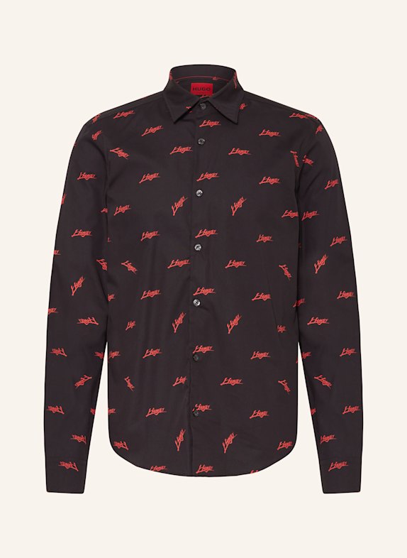 HUGO Hemd ERMO Casual Slim Fit SCHWARZ/ ROT