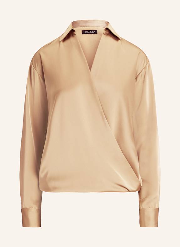 LAUREN RALPH LAUREN Satin shirt blouse in wrap look GOLD