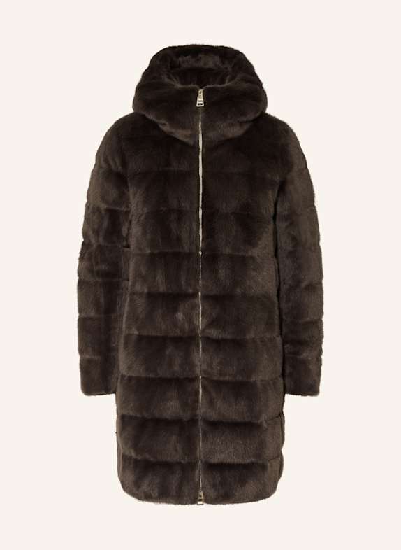HERNO Faux fur down coat DARK BROWN
