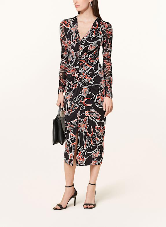 DIANE VON FURSTENBERG Kleid HADES im Materialmix SCHWARZ/ CREME/ ORANGE