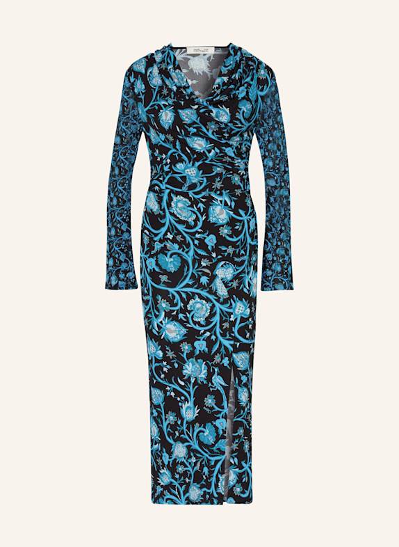 DIANE VON FURSTENBERG Etuikleid HAMPSTEAD mit Drapagen NEONBLAU/ PETROL/ SCHWARZ