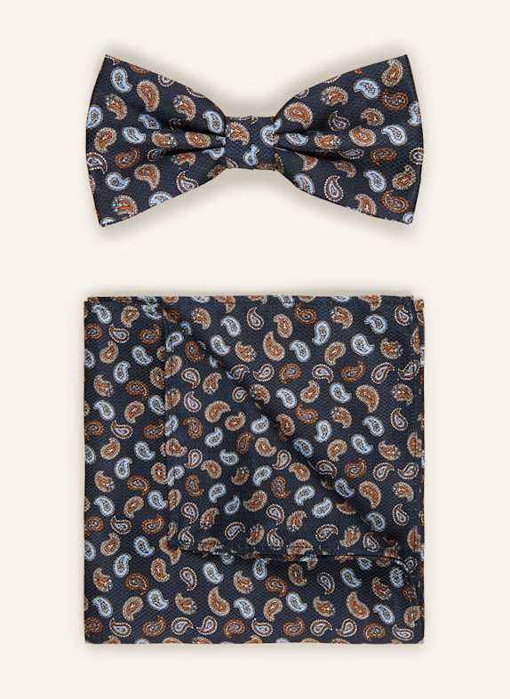 Prince BOWTIE Set: Fliege und Einstecktuch DUNKELBLAU/ HELLBLAU/ BRAUN
