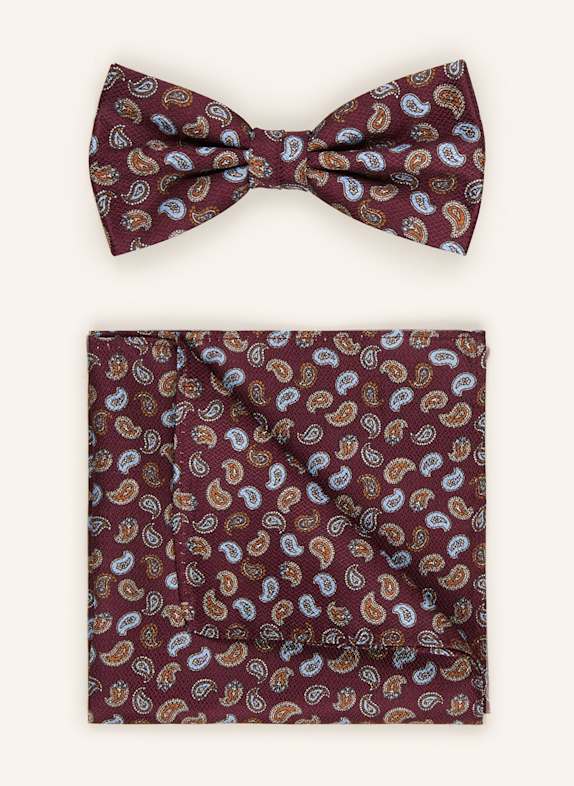 Prince BOWTIE Set: Fliege und Einstecktuch DUNKELROT/ HELLBLAU/ BRAUN