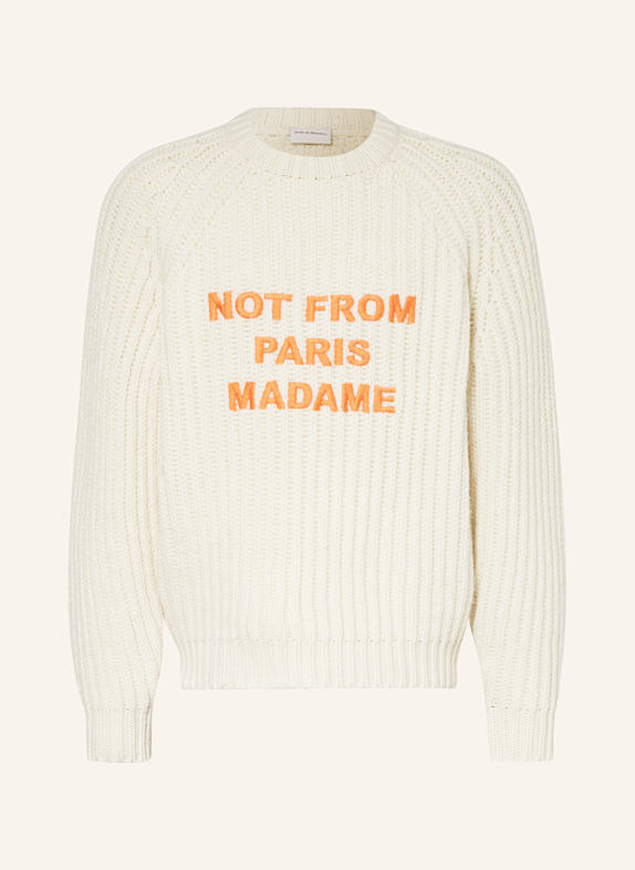 DRÔLE DE MONSIEUR Pullover aus Merinowolle ECRU/ ORANGE