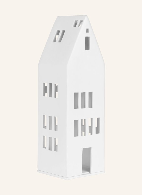 RÄDER Dekofigur LICHTHAUS GROSSE FENSTER LARGE mit Teelichthalter WEISS