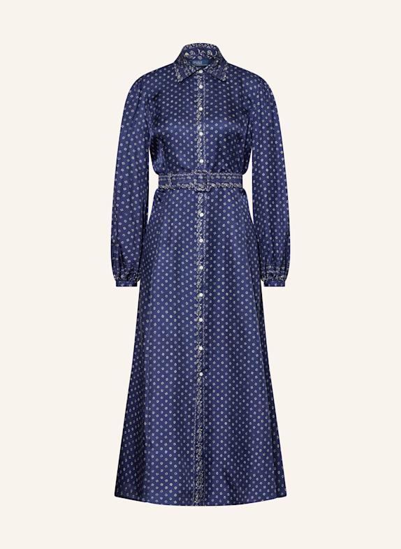 POLO RALPH LAUREN Hemdblusenkleid aus Seide DUNKELBLAU/ HELLGELB