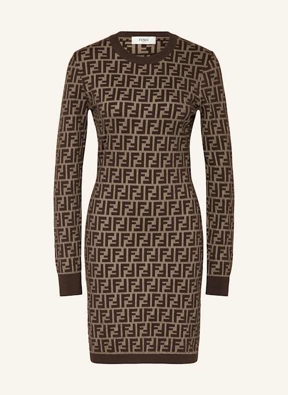 FENDI Strickkleid DUNKELBRAUN/ HELLBRAUN