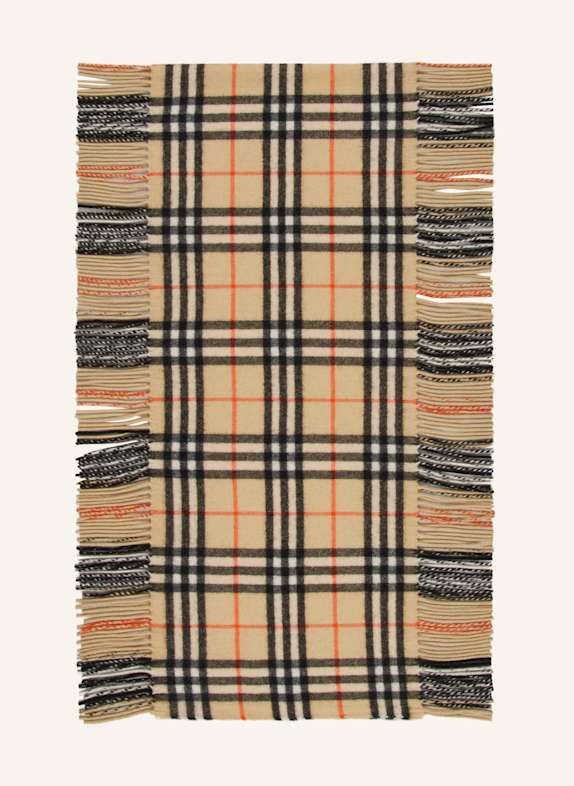 BURBERRY Cashmere-Schal BEIGE/ SCHWARZ/ ORANGE