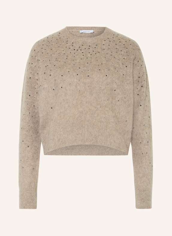 AVANT TOI Cashmere sweater with decorative gems LIGHT BROWN