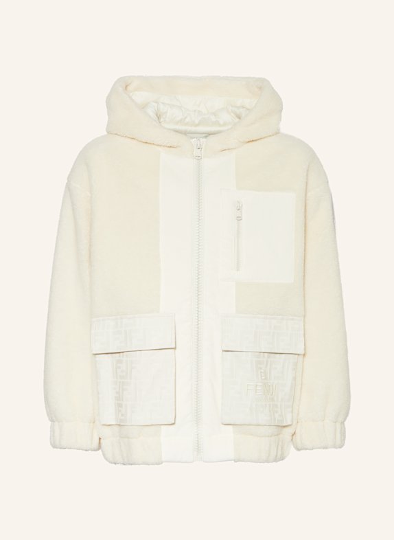 FENDI Teddyfell-Jacke im Materialmix ECRU