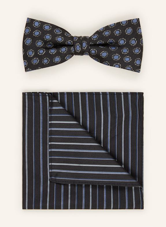 MONTI Set: Fliege mit Einstecktuch aus Seide SCHWARZ/ BLAU
