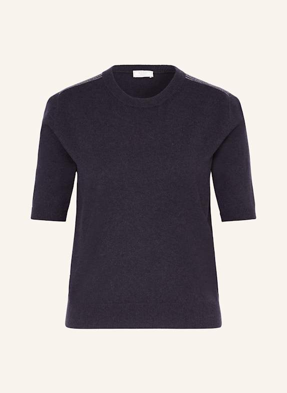 PESERICO Úpletové tričko s ozdobnými perličkami TMAVĚ MODRÁ