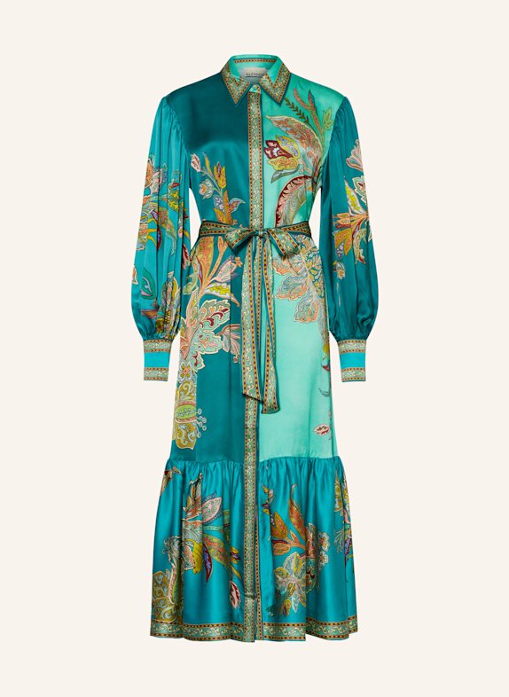 ALÉMAIS FRANCA silk shirt dress TURQUOISE/ TEAL/ PINK