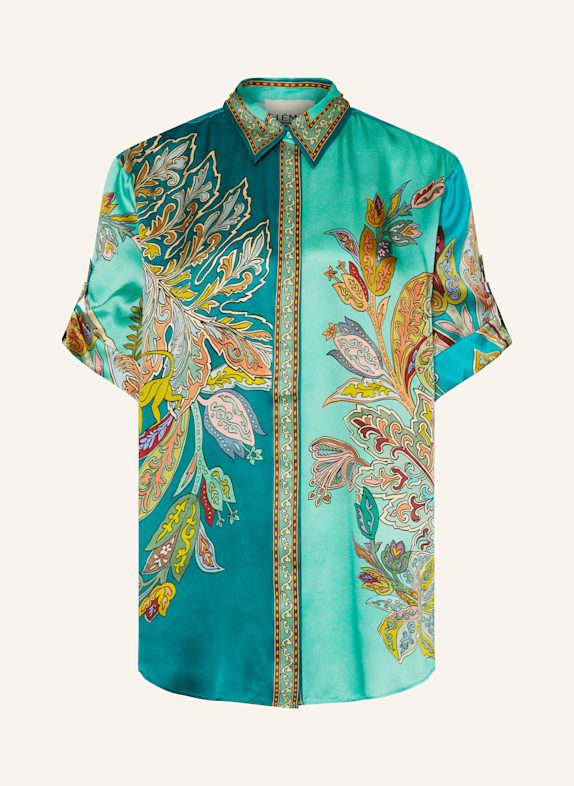 ALÉMAIS FRANCA silk shirt blouse TURQUOISE/ TEAL/ DARK YELLOW