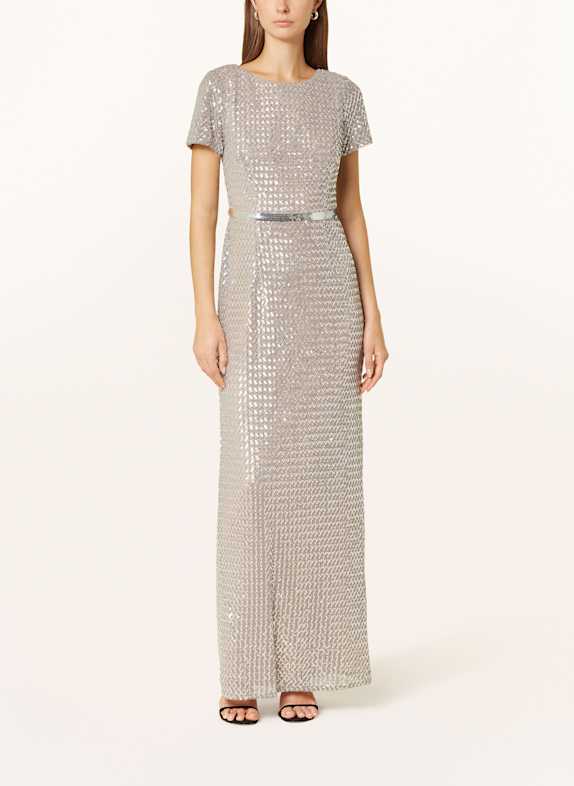 ADRIANNA PAPELL Abendkleid mit Pailletten NUDE/ SILBER