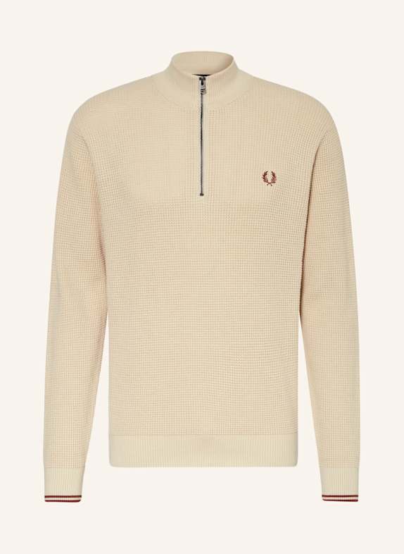 FRED PERRY Sweter typu troyer KREMOWY