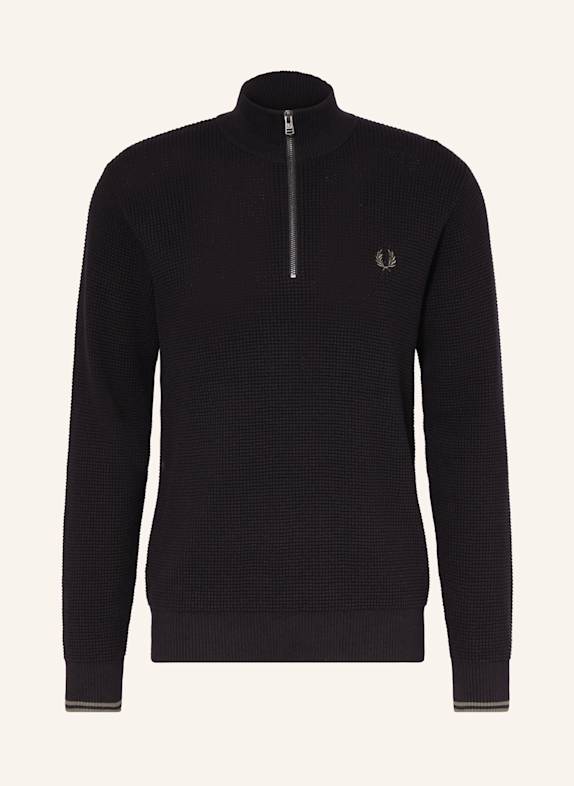 FRED PERRY Sweter typu troyer CZARNY