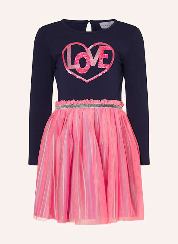 DANAMADE Kleid DOLIVIA im Materialmix mit Pailletten DUNKELBLAU/ NEONPINK