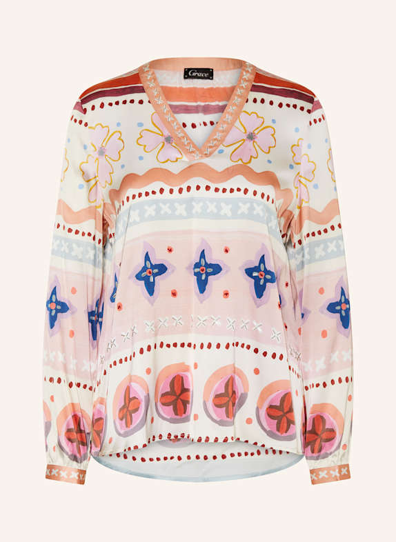 Grace Blusenshirt aus Satin mit Schmucksteinen ECRU/ ORANGE/ ROSÉ