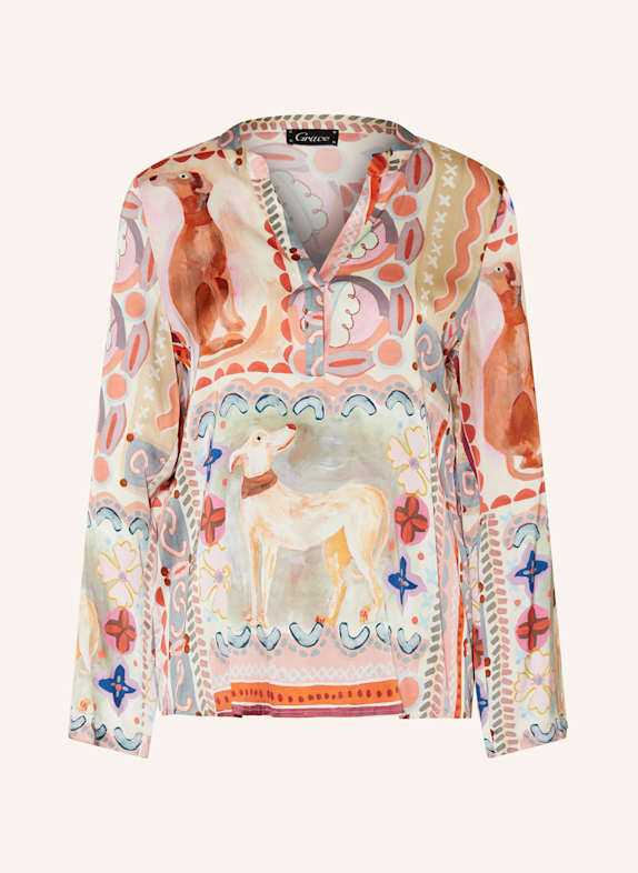 Grace Blusenshirt aus Satin ECRU/ ORANGE/ BLAUGRAU