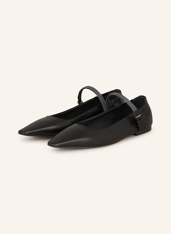 BRUNELLO CUCINELLI Mary-Jane-Ballerinas mit Schmuckperlen SCHWARZ